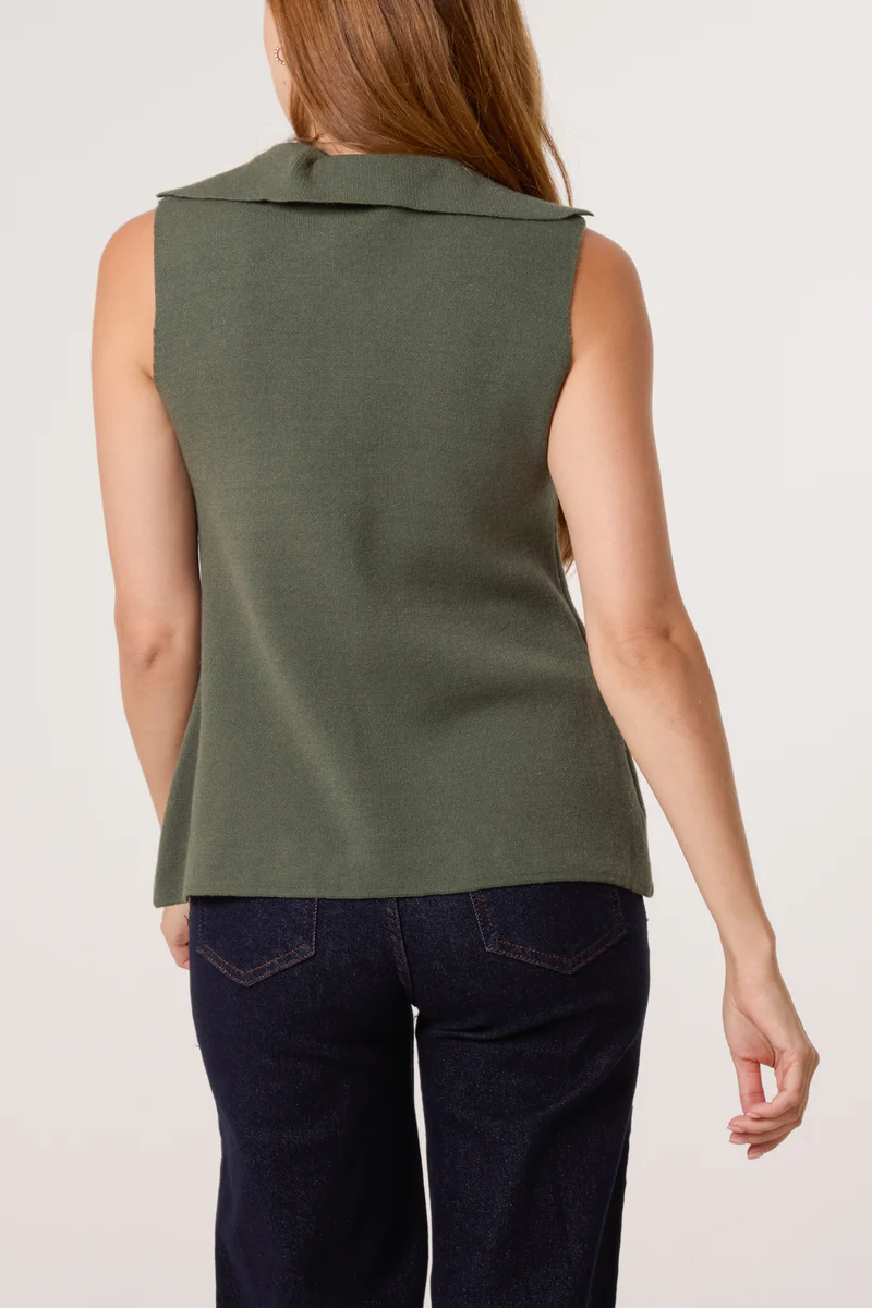 Chloe Gold Button Lapel Collar Knitted Waistcoat - Image 3