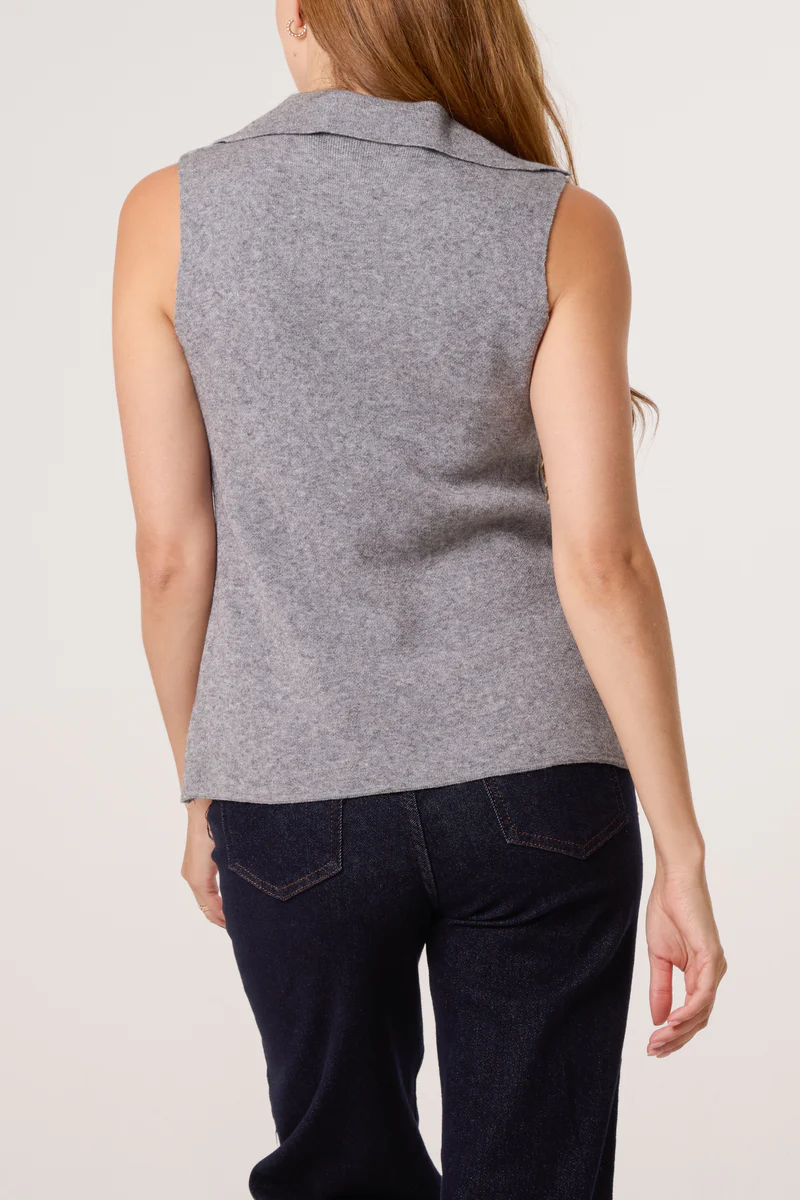 Chloe Gold Button Lapel Collar Knitted Waistcoat - Image 4