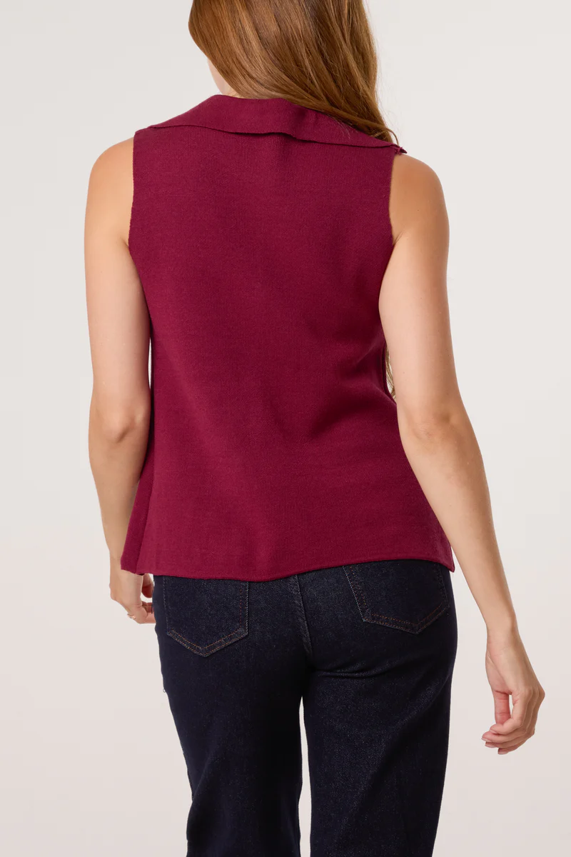 Chloe Gold Button Lapel Collar Knitted Waistcoat - Image 5