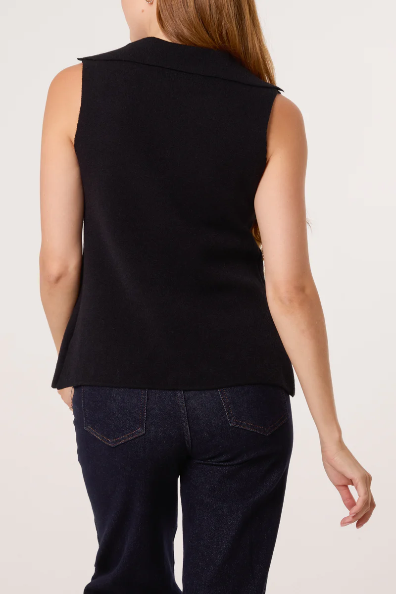 Chloe Gold Button Lapel Collar Knitted Waistcoat - Image 12