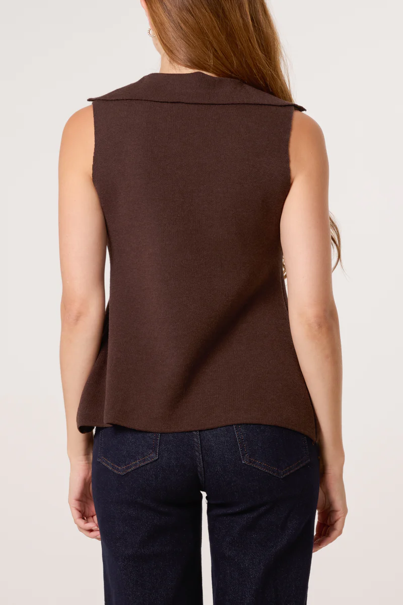 Chloe Gold Button Lapel Collar Knitted Waistcoat - Image 14