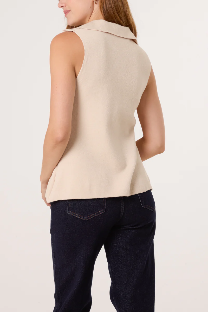Chloe Gold Button Lapel Collar Knitted Waistcoat - Image 7